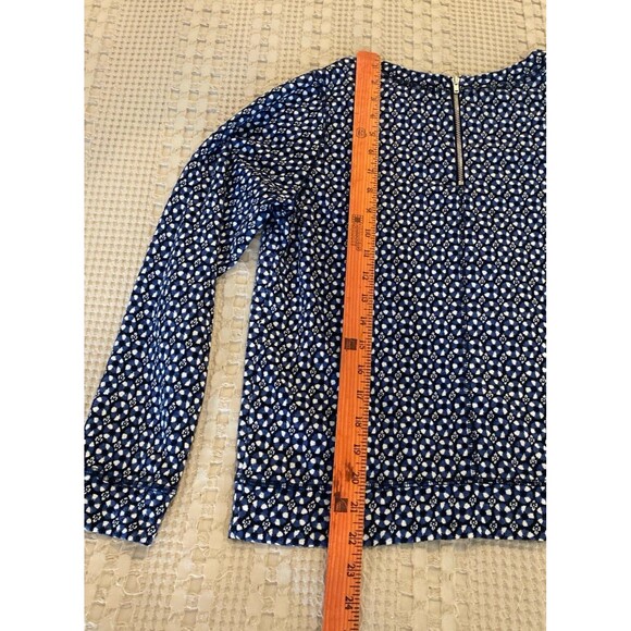 H&M Blouse Navy Black Floral Size X Small ? Stylish Zipper Back Long Sleeve - Picture 8 of 10
